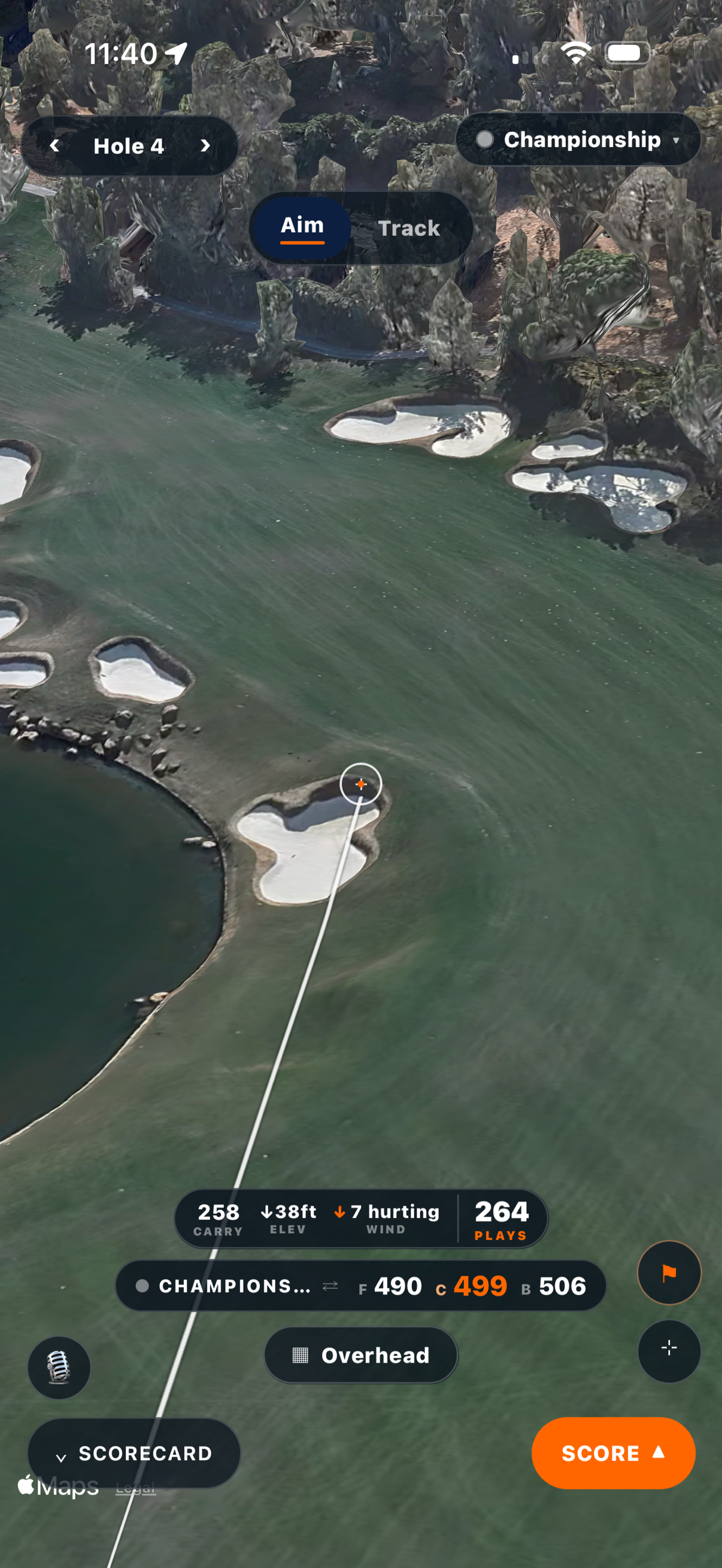 3D hole view: carry, elevation, and plays-like distance