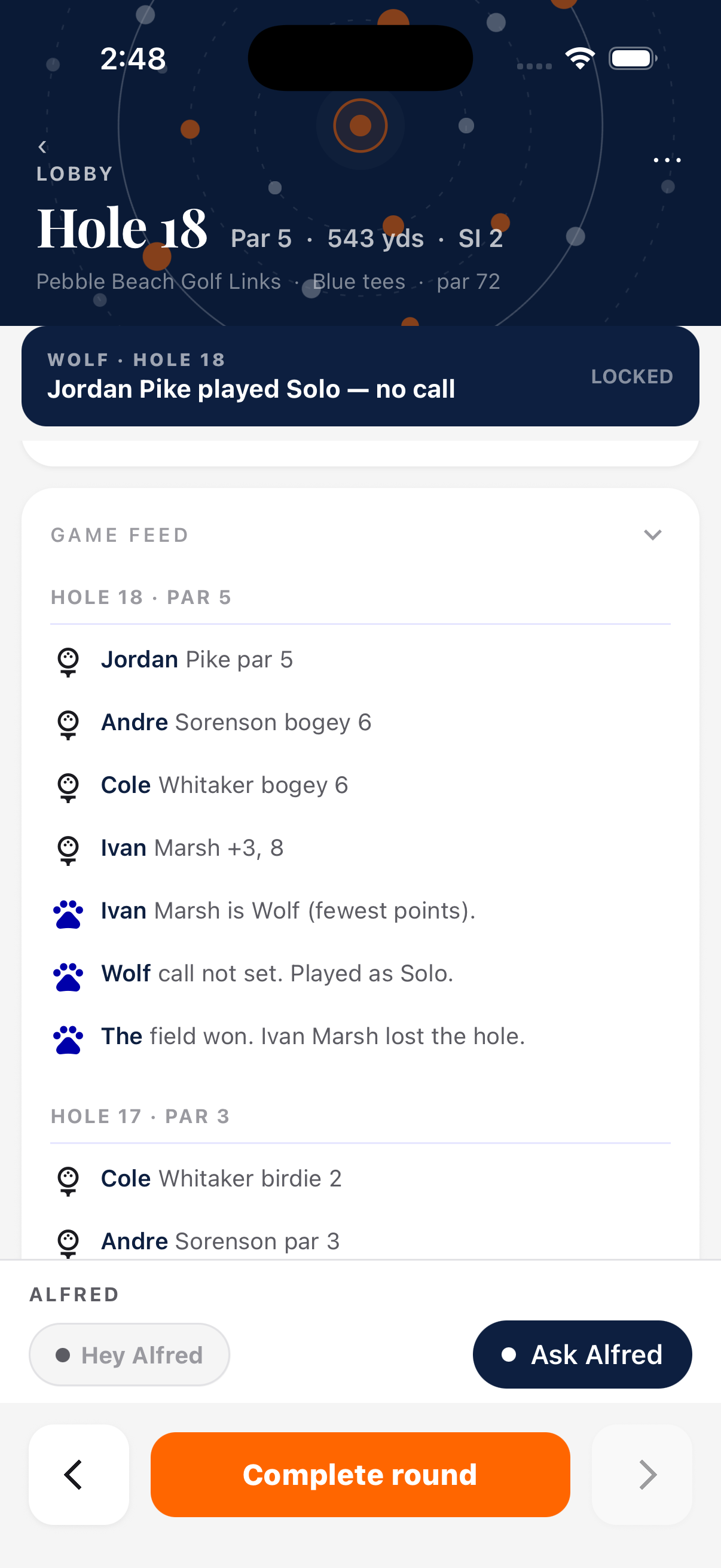 Wolf side game scored live: partner picks, lone wolf calls, and a running points feed